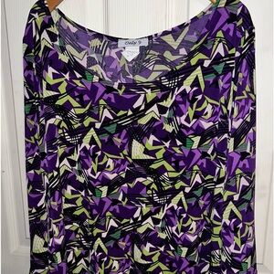 ONLY‎ 9— sharkbite style top purple multi 3X whimsical flowy
